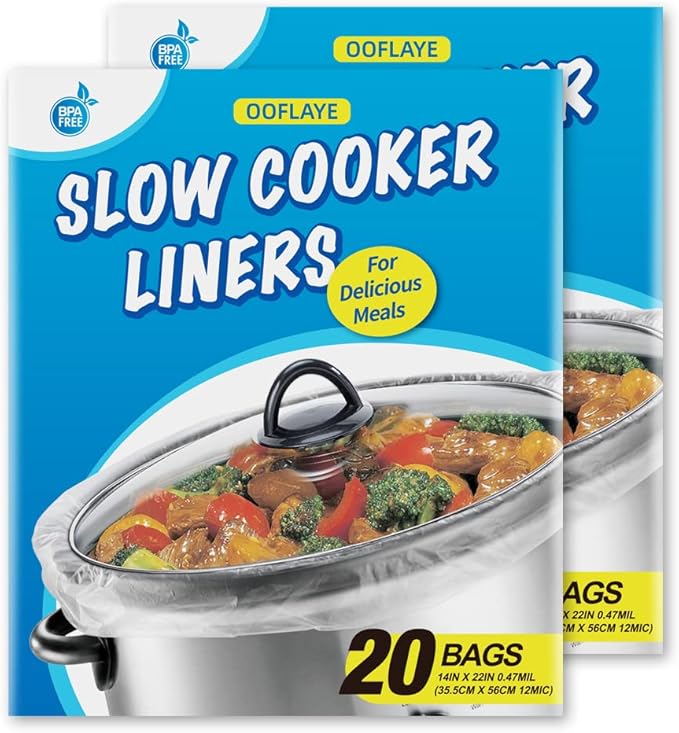 40 Counts Slow Cooker Liners and Cooking Bags, Extra Large Size Fits 6-10QT Pot, 14"x 22", BPA Free, Suitable for Oval & Round Pot -2 Pack