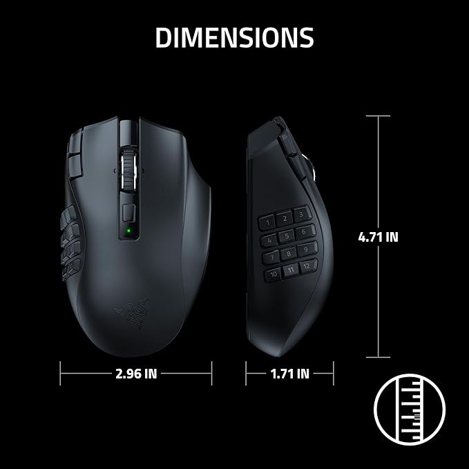 Razer Naga V2 HyperSpeed Wireless MMO Gaming Mouse: 19 Programmable Buttons - HyperScroll Technology - Focus Pro 30K Optical Sensor - Mechanical Mouse Switches Gen-2 - Up to 400 Hr Battery Life