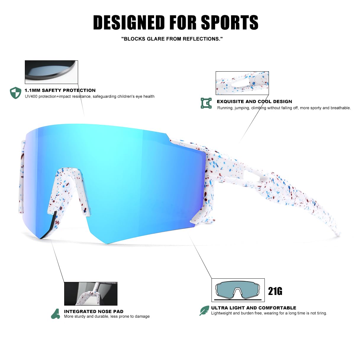 SEKKAF Kids Sunglasses Youth Baseball Sunglasses for Boys Girls Softball Sports Sun Glasses UV Protection