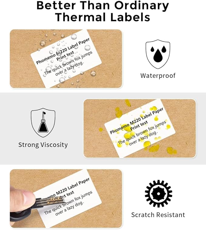 Phomemo 3 Roll 2.36"x 1.57" Thermal Sticker Label, 180 Labels/Roll Compatible with M220, M250, M260,M200, M221 Printer, Strong Permanent Adhesive, for Customer Mailer, Address, Business Letter
