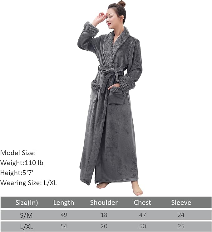 Hellomamma Long Bath Robe for Womens Plush Soft Fleece Bathrobes Nightgown Ladies Pajamas Sleepwear Housecoat