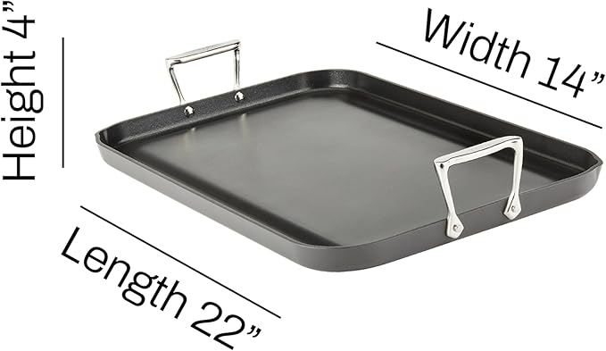 All-Clad HA1 Hard Anodized Nonstick Griddle 13x20 Inch Oven Broiler Safe 500F Pots and Pans, Cookware Black