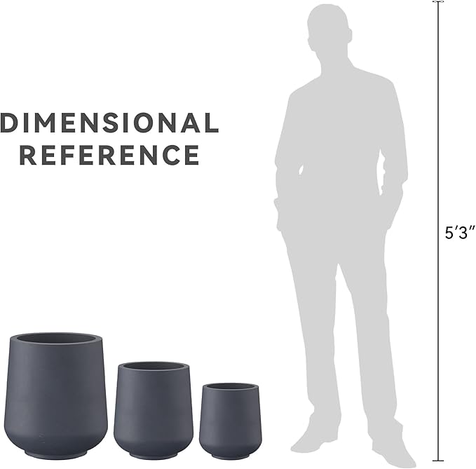 Kante 15.3"+11.6"+8.2" Dia Round Concrete Planter, Large Outdoor Indoor Planter Pots Containers with Drainage Holes and Rubber Plug for Home Garden Patio, Charcoal