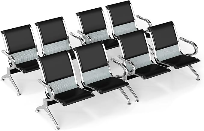 Kinfant Waiting Room Bench Set - 2-Seat PU Leather Waiting Room Chair Office Guest Reception Chair with Armrest, Airport, Hospital, Bank, Salon, Barbershop(Black, Set of 4)
