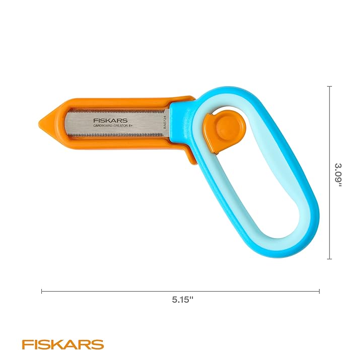 Fiskars Kids Cardboard Creator – Safer Cardboard Cutting Tool with Ergonomic SoftGrip Handle, For Craft and School Supplies, 5 inches