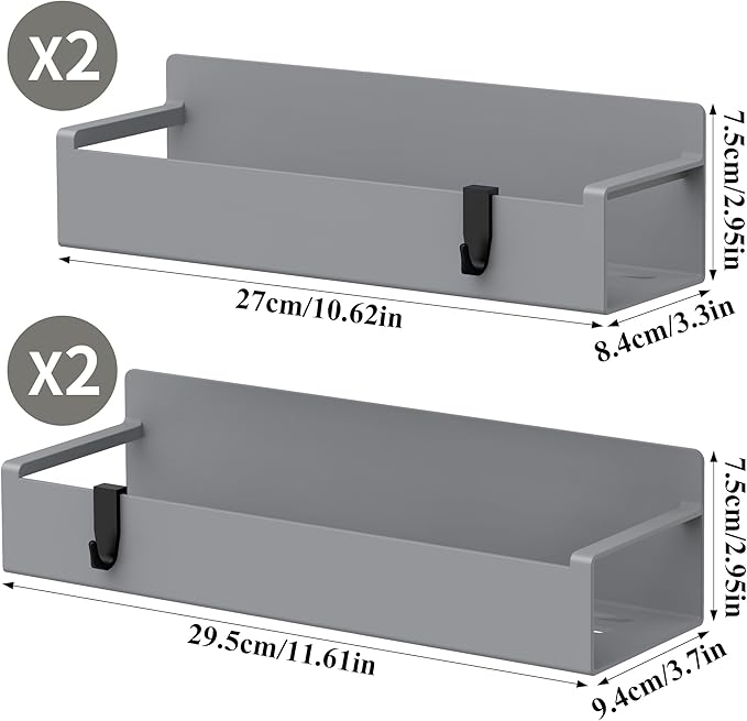 4 Pack Magnetic Spice Rack Organizer for Refrigerator and Oven, Dark Grey Fridge Organizers and Storage for Kitchen
