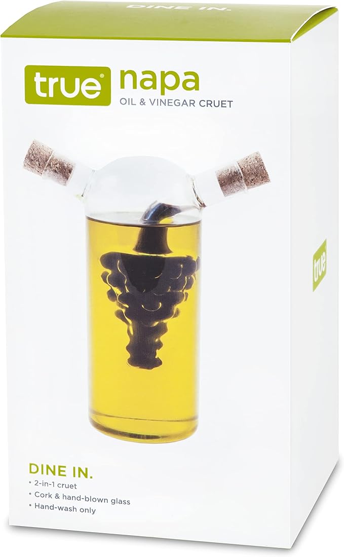 True Napa Olive Oil and Vinegar Cruet with Cork Stopper, Perfect for Housewarming, Picnic, Dinner, BBQ, Outdoor Party, Salad Bar Accessories, Home Essentials, Set of 1