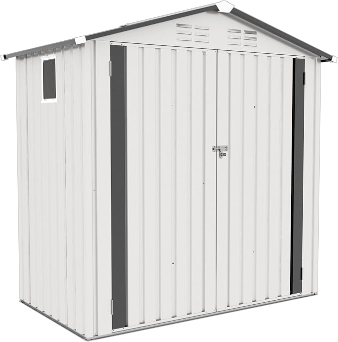 6x3.6FT Storage Shed, Outdoor Galvanized Steel Garden Shed with Lockable Door & Window, Waterproof Metal Tool Storage for Garden, Backyard, Patio, Lawn