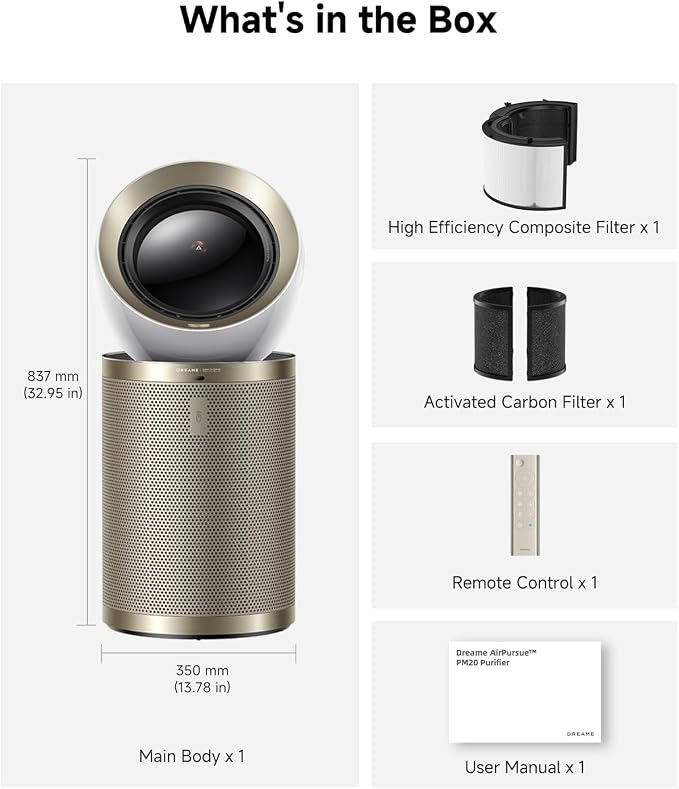Dreame Smart Air Purifier PM20 for Home Large Room, Cleans 7, 534 ft² in One