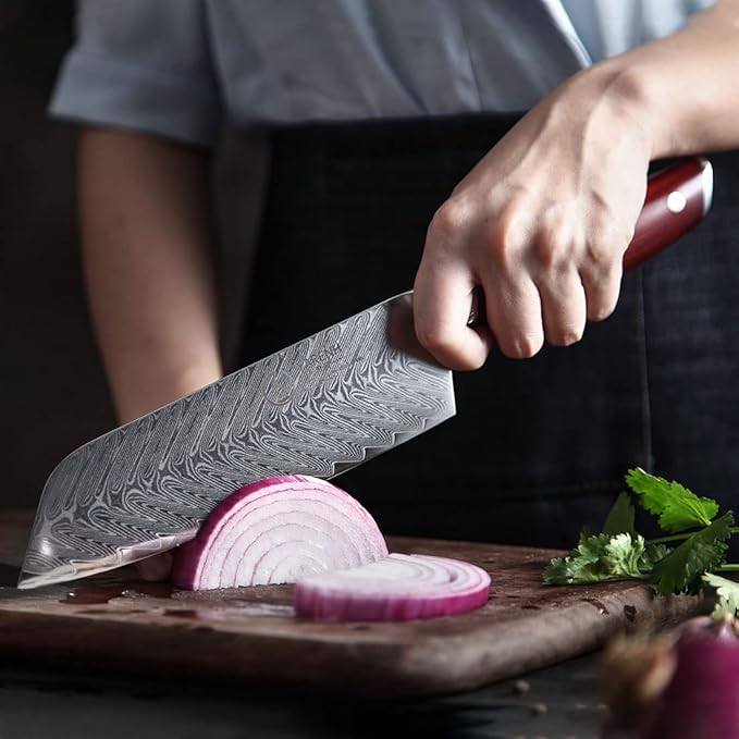 YARENH Santoku Knife 7 Inch, 67-Layer Damascus Steel Chef Knife, Sharp Long-Lasting Sharpness, Rust-Resistant, Kitchen Knife for Professional and Home Use