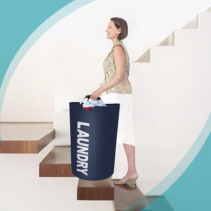 StorageRight 115L Large Laundry Basket, Laundry Hamper, Dirty Clothes Hamper for Laundry, Collapsible, Waterproof Laundry Baskets with Foam Protected Aluminum Handles for Laundry, Dorm, Family (Blue)