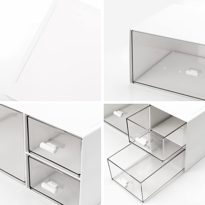 Desk Drawer Organizer, Stackable Storage Drawers, Plastic White Desk Organizers Great for Makeup Storage Bathroom Organization Accessories Etc - Large 1 Drawers (White)