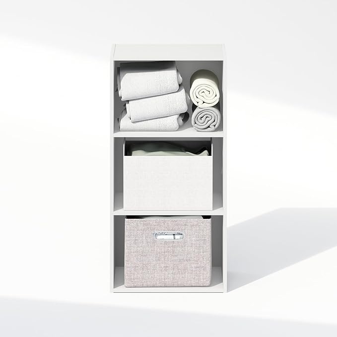 Furinno Reed Closet Organizers and Storage, 3-Tier Closet Organizer, Open Shelf Closet Storage, for Wardrobe, Bedroom, Living Room, White