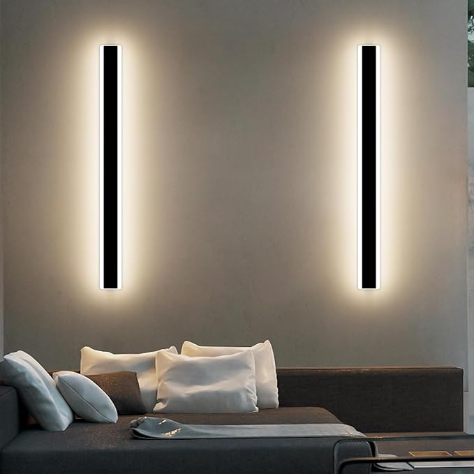 Mikeru Modern Wall Light, Dimmable Outdoor Sconce 31.4in Black Exterior Light with Remote Control IP65 Waterproof Anti-Rust Linear Long Porch Light