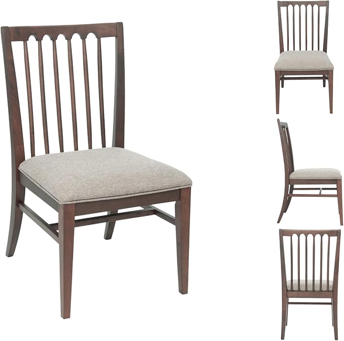 chairus Upholstered Kitchen Chairs Set of 2, Walnut Wooden Barrel Dining Chairs with Slat Back Double-Layer Cushion Farmhouse Accent Chairs for Dining Room/Living Room/Restaurant, Chenille Brown