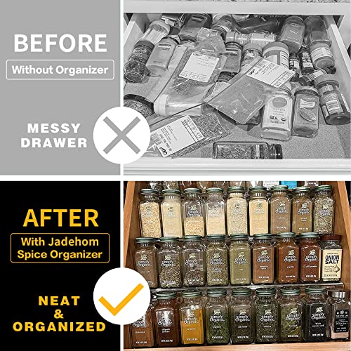 Jadehom Spice Drawer Organizer, 4 Tier Clear Acrylic Expandable From 13" to 26" Seasoning Jars Drawer Insert, Kitchen Drawer Spice Rack Tray for Cabinet/Countertop - size: 8 Pcs x 13 inch Width