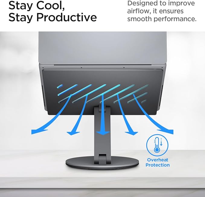 Spigen ArcDock Laptop Stand with 6 in 1 Hub USB-A 3.0, USB-C 3.0, PD 100W, 4K 60Hz HDMI Universal Adjustable Folding Laptop Dock with 360 Rotating Base - Space Grey