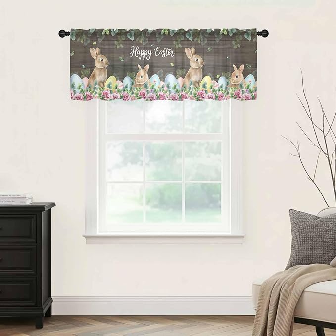 Easter Sheer Valances for Windows 60"x18", Light Filtering Kitchen Curtains