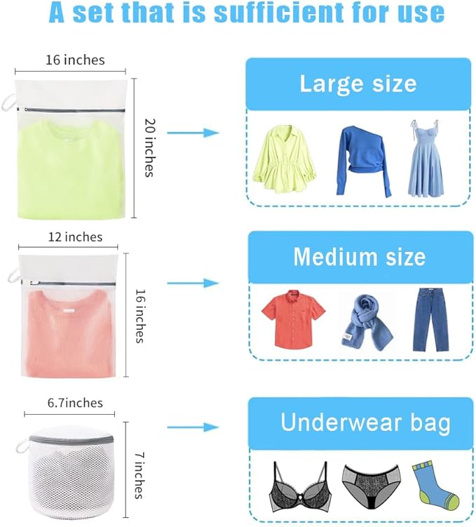 3Pcs Mesh Laundry Bags for Washing Delicates,with Upgrade the hanging ring,lingerie bags for washing delicates,Travel bag (1 Large 16x20,1 Medium 12x16,1 bra laundry bag)