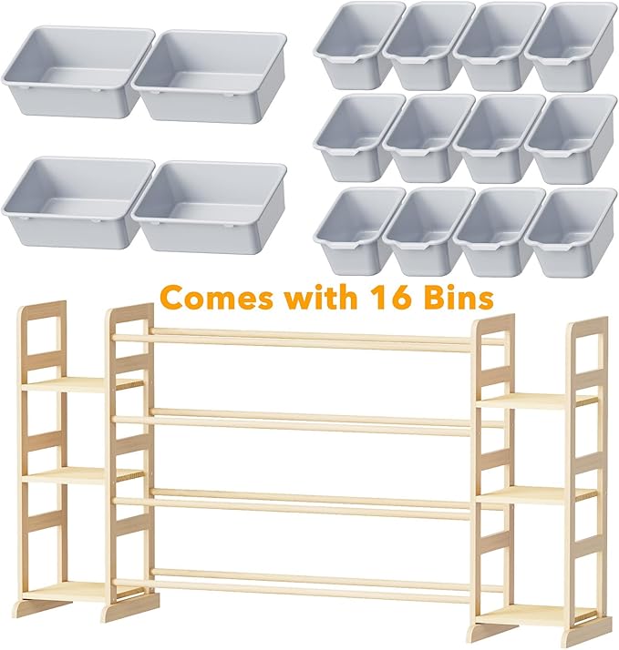 SpaceAid Toy Storage Organizer with 6 Shelves and 16 Bins, Toy Organizers Storage Bookshelf, Kids Bin Shelf Toys Box Bookcase for Bedroom Playroom Organization Room Decor, Neutral Gray