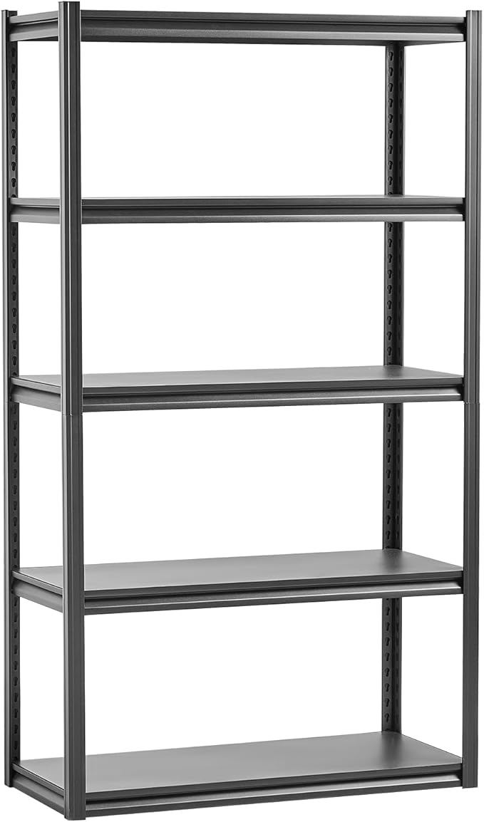 VEVOR Storage Shelves, 2000 lbs, 5 Tier Garage Storage Shelving, 18" D x 40" W x 72" H Adjustable Metal Shelves for Garage Shelves Utility Rack Shelf, Ideal for Kitchen, Warehouse, Basement, Black