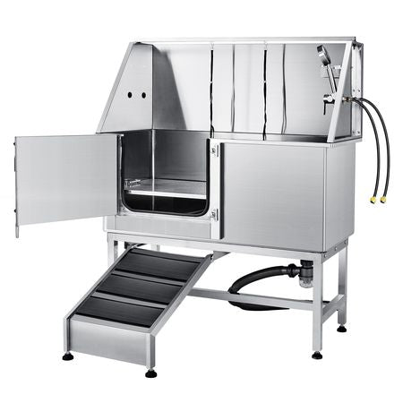 62" Pet Dog Bathing Station w/Ramp, Professional Stainless Steel Dog Grooming Tub w/ Soap Box, Faucet,Rich Accessory,Bathtub for Large,Medium,Small Pet, Washing Sink for Home(Left)