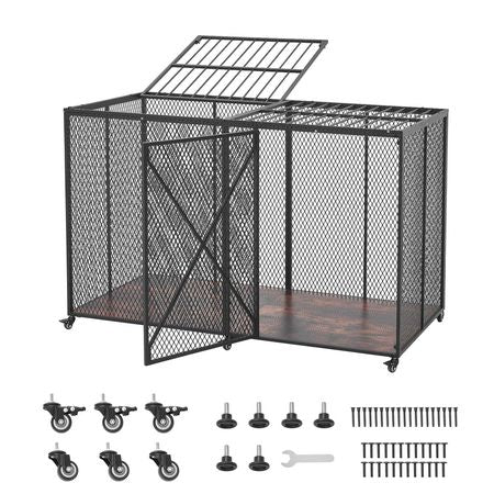 64 Inch Heavy Duty Dog Crate, Max Load Capacity 300 lbs, Indestructible Escape-Proof Dog Kennel Indoor for High Anxiety Large Breeds, Steel Metal Pet Cage with Double Doors & Lockable Wheels