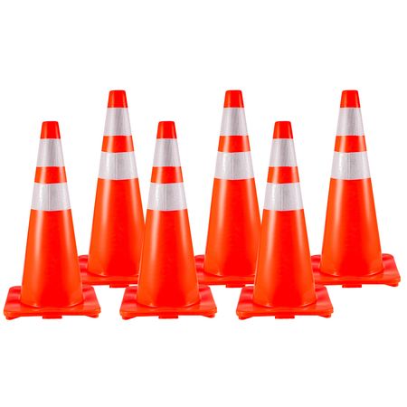 6Pack Traffic Cones, 28\"Safety Cones, PVC Orange Traffic Safety Cone with Reflective Collar, for Road Parking Training Cones