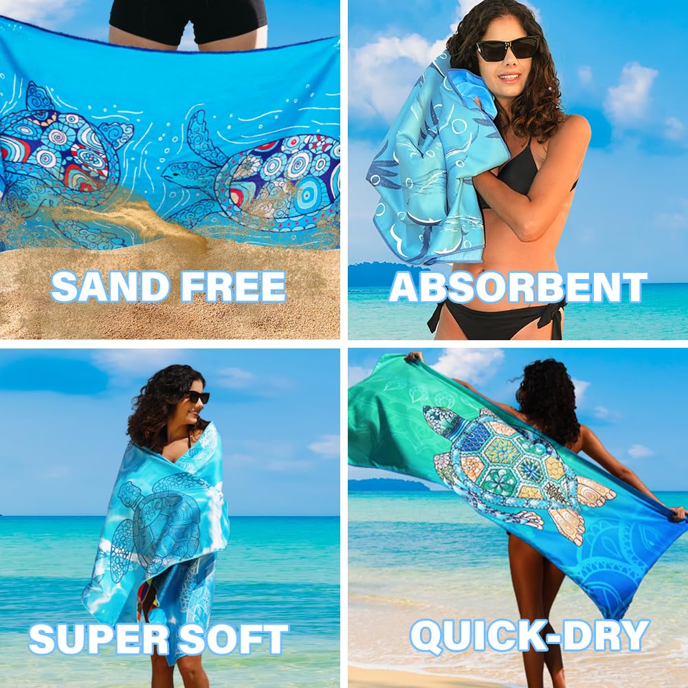 Widdonen Microfiber Beach Towel,Compact 2 Pack-71x32 Inch with Bag Travel