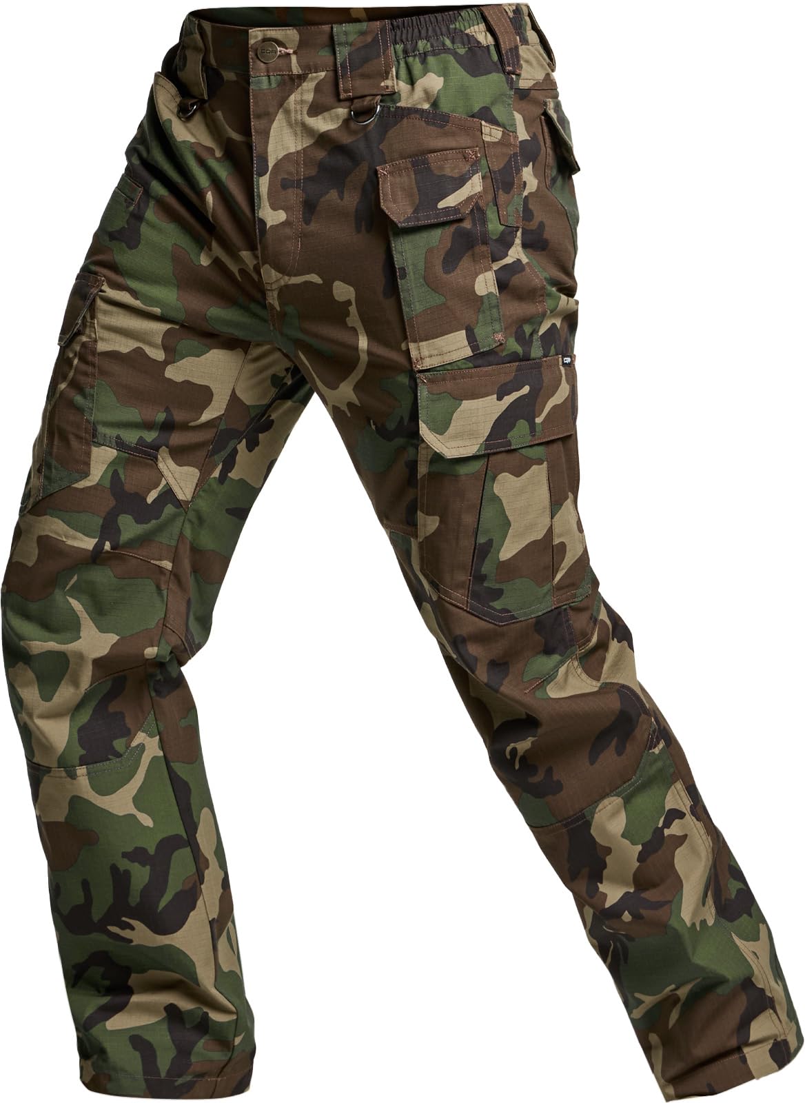 CQR Men's Tactical Pants, Water Resistant Ripstop Cargo Pants, Lightweight EDC Work Hiking Pants, Outdoor Apparel, Duratex Mag Pocket Print Woodland Camo, 30W x 30L