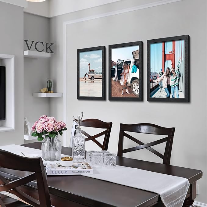 VCK 13x19 Poster Frame 2 Pack, Solid Wood Black Picture Frames with Exclusive Woodgrain, Wall Gallery Frame