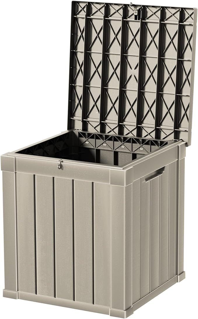 50 Gallon Double-Wall Resin Deck Box - Lockable Waterproof Outdoor Storage Box, 515lbs Capacity & Doubles as Seating for Patio Furniture - Garden Tools, Pool Accessories (Brown)