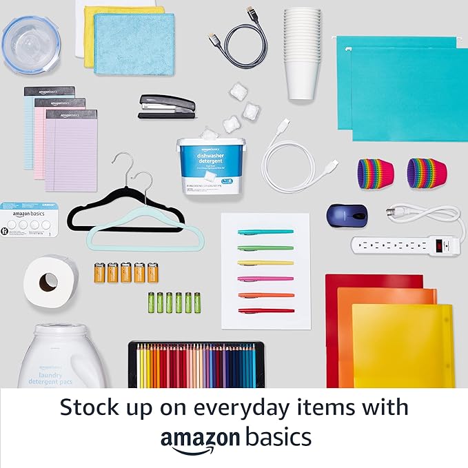 Amazon Basics Kids Velvet, Non-Slip Clothes Hangers for Infant and Toddler, 11.6 in (for baby clothes), Pack of 50, Black