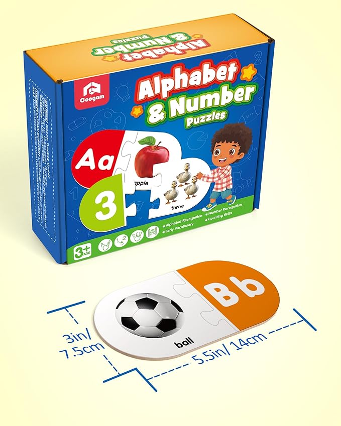 Coogam Learning Alphabet Matching Game, 36pcs Self-Correcting Sight Words Letter Number Cards, Fine Motor Educational Montessori Toy for Preschool Kindergarten 3 4 5 Years Old