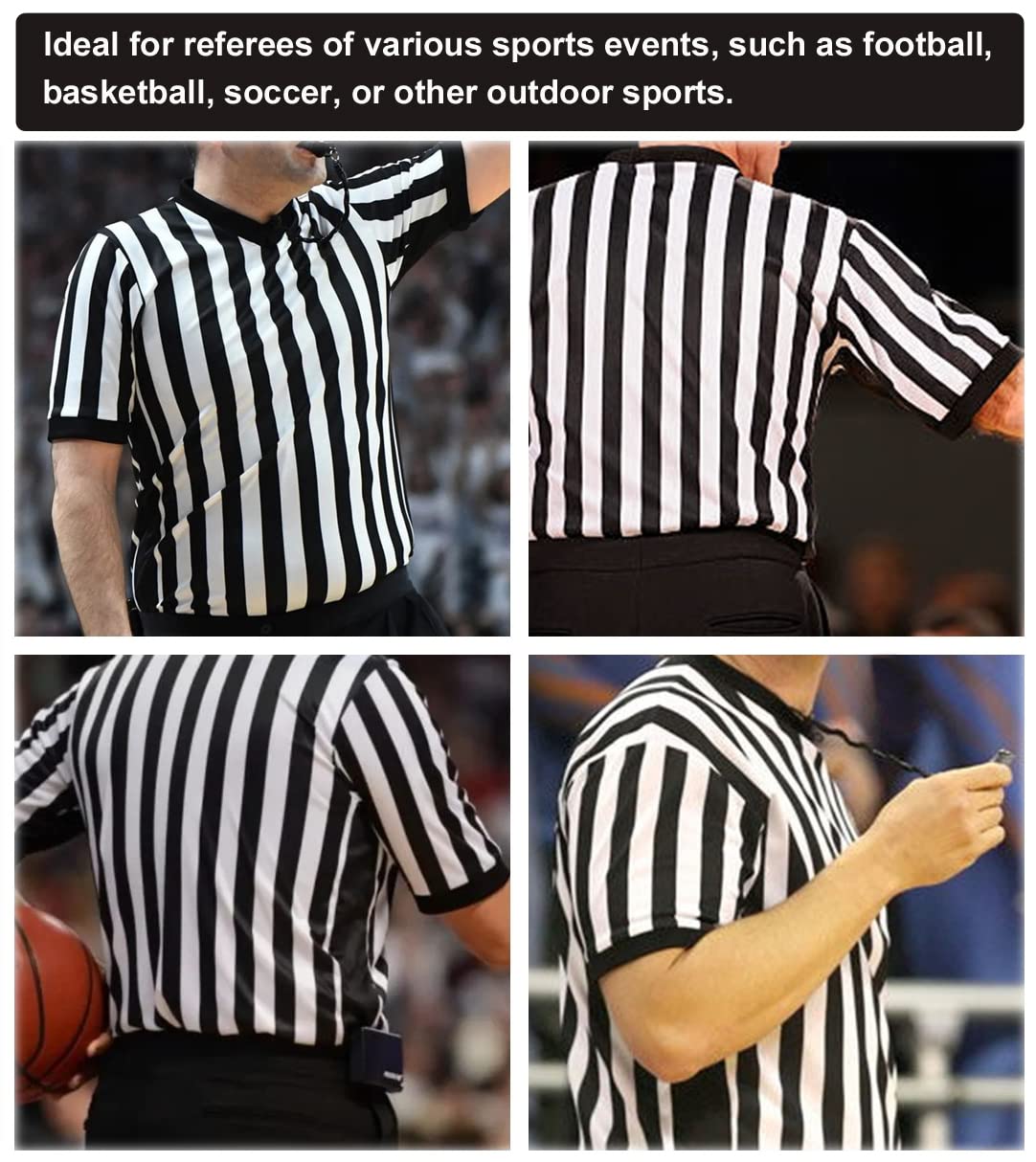 allentian Men's Referee Shirt - Official Black & White Stripe Referee/Umpire Jersey – Pro-Style V-Neck Referee Uniform, Great for Basketball, Football, Soccer (S)