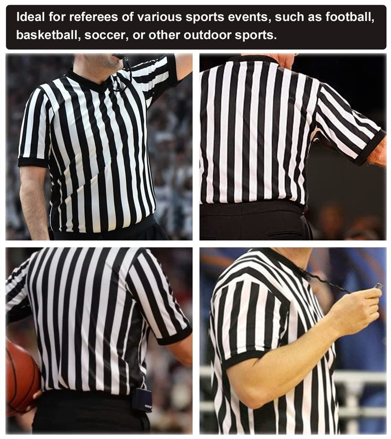 allentian Men's Referee Shirt - Official Black & White Stripe Referee/Umpire Jersey – Pro-Style V-Neck Referee Uniform, Basketball, Football, Soccer (XXL)