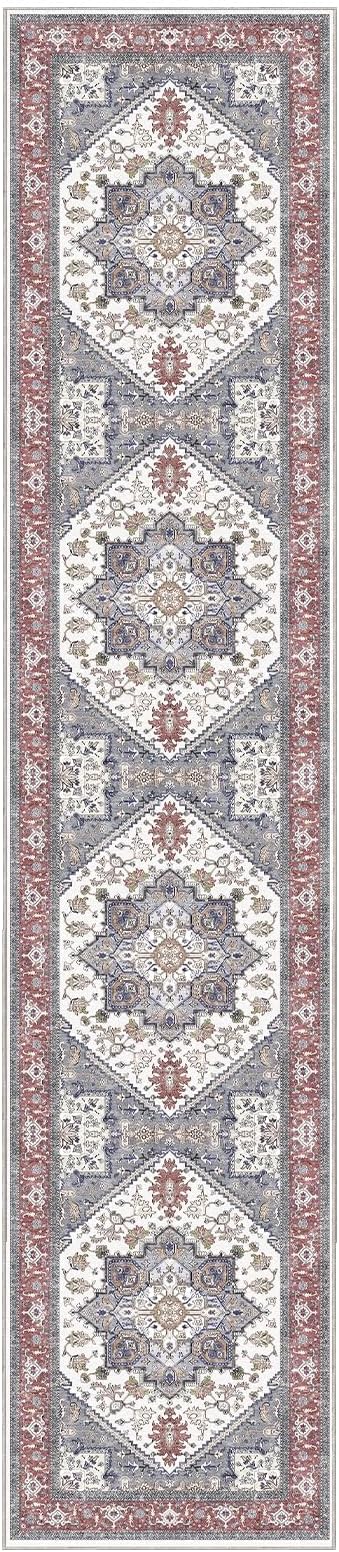 OPPODREAM Thin Entryway Rug 2x10, 2x10 Rug Runner, Washable Hallways Carpet 2 x 10 with Non Slip Backing, Low-Pile Bedside Carpet 2 x 10, Long, Faux Cashmere, Red & Grey