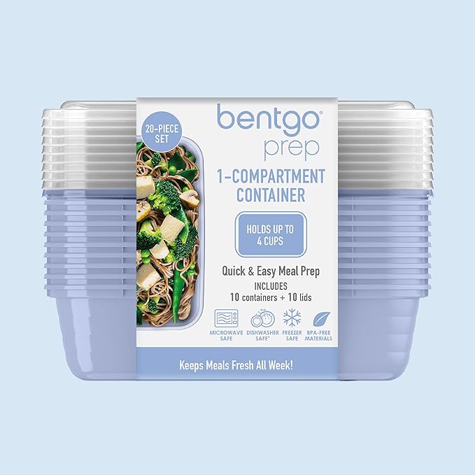 Bentgo Prep - 20-Piece 1-Compartment Reusable Meal Prep Containers with Lids, PFAS & BPA Free Materials, Durable, Microwave, Freezer, & Dishwasher Safe To Go Food Storage (Periwinkle)