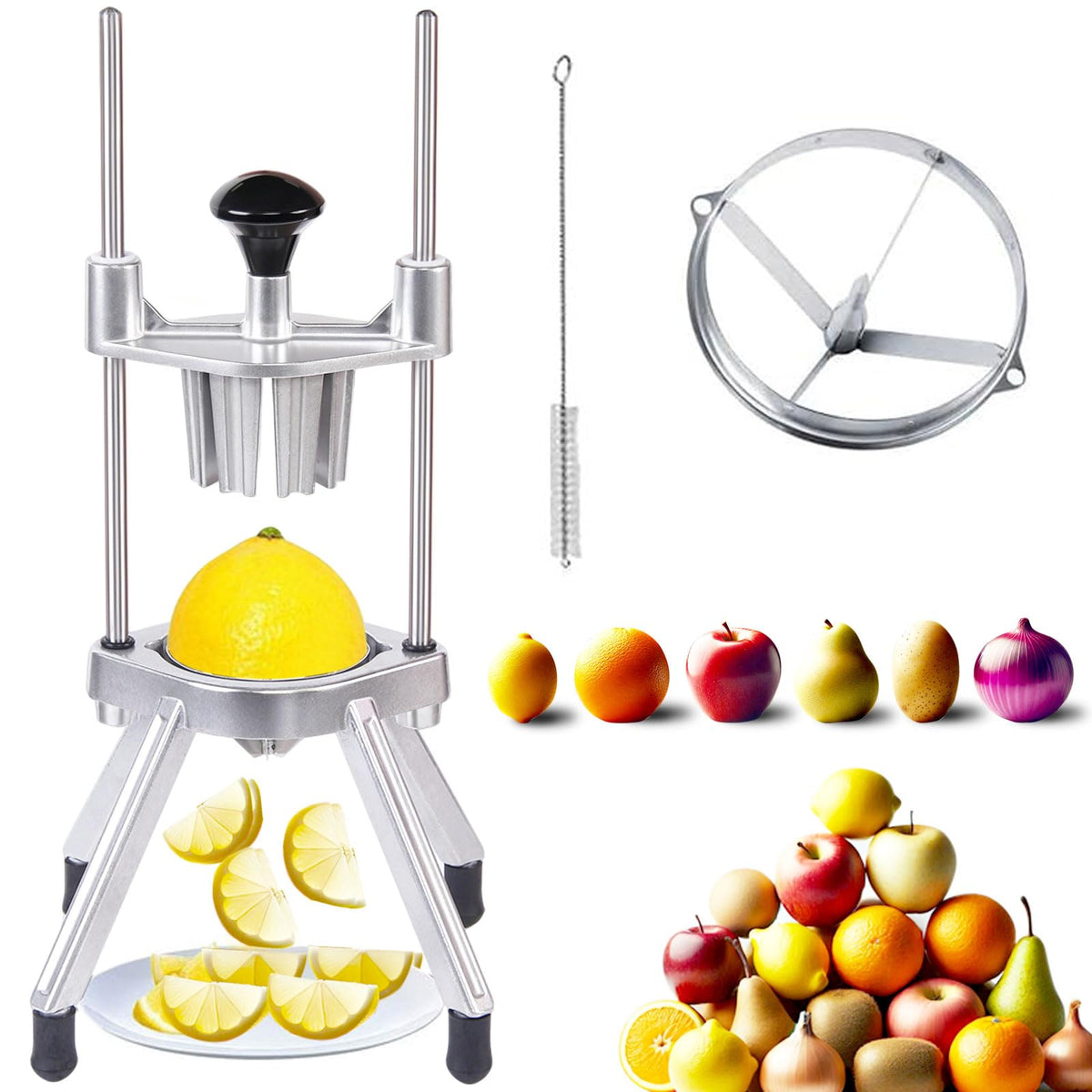 Commercial Lemon Cutter 4-Section with V-Shaped 420 Stainless Steel Blades,Easy Wedger Stainless Steel Blade Fruit Lime Slicer NSF Certified Easy-to-Use for Bar Restauran