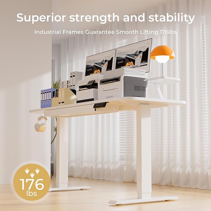 COMHOMA Electric Standing Desk with Drawers, 48 x 24'' Sit Stand up Desk with Monitor Stand, Laptop Stand, Height Adjustable Ergonomic Home Office Computer Desk with Memory Preset Controller