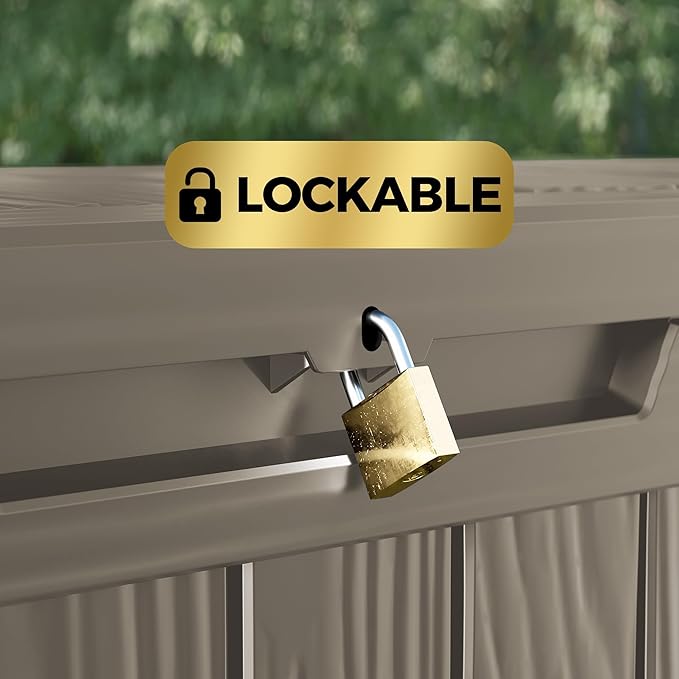 80 Gallon Lockable Resin Deck Box, Waterproof & UV-Resistant Outdoor Storage Box for Outdoor Cushion Storage, Garden Tools & Pool Accessories Storage, Gray
