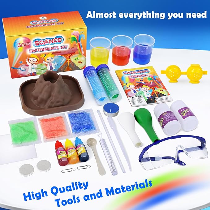 UNGLINGA 30+ Experiments Science Kits for Kids, S.T.E.M Educational Project Activities Toys Gifts for Boys Girls, Chemistry Set, Bouncy Ball, Volcano Eruption