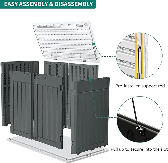 YITAHOME Extra Large Outdoor Horizontal Storage Shed, 4.5x4ft Resin Tool Sheds w/o Shelf, Easy to Assemble Waterproof Storage for Trash Cans, Garden Tools, Lawn Mower, Lockable, Dark Gray
