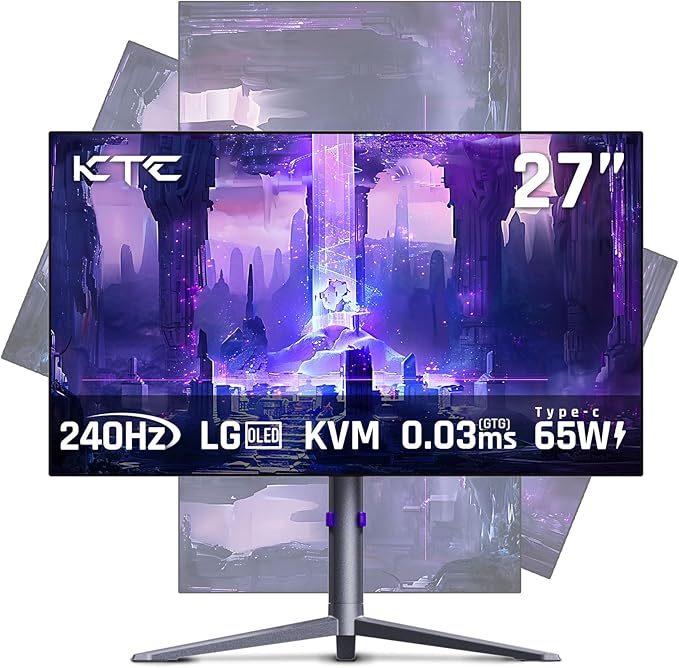 KTC 27 OLED Monitor - 1440p 240hz Monitor 0.03ms GTG, Type-C 65W, Built-in Speakers, 1.5M:1 Contrast Ratio, 136% sRGB, DisplayPort1.4, HDMI2.0,USB-C 3.0, Vesa, PC Moniter for Gaming Movie Office