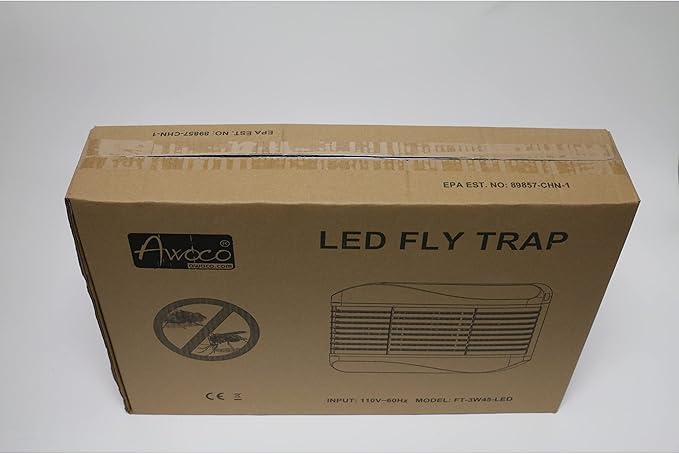 Awoco LED 15W 100V-240V Wall Mount Sticky Fly Trap Lamp with 3 LED UV Lights for Capturing Flies, Mosquitoes, Moths and Flying Insects (Fly Trap + 6 Glue Boards)…