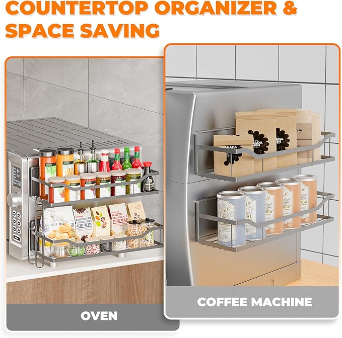 5 Pack Multifunctional Magnetic Shelves for Refrigerator Spice Rack & Washing Machine Organize, Include Paper Towel Holder, Kitchen Utensil Hanger and Hooks, Strong Magnet for Secure Hold (Gray)