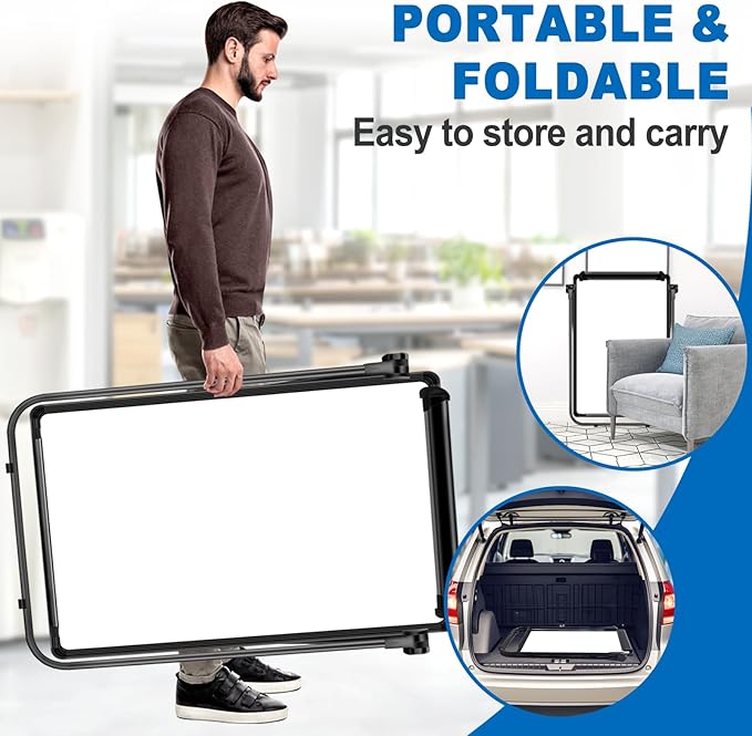 Dry Erase White Board with Stand Double Sided 40"X28" Magnetic U Standing Easel Whiteboard, Height Adjustable & 360° Rotation Portable White Boards for School, Classroom, Home & Office