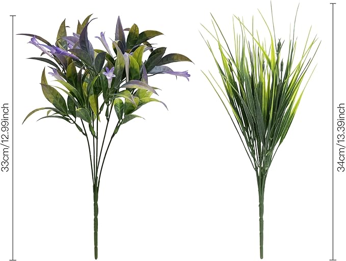 8 Bundles Artificial Plants Bushes Outdoor UV Resistant Fake Flowers Grass Bulk Faux Plastic Greenery for Fall Winter Summer Outside Window Box Planter Front Porch Yard Floral Arrangements