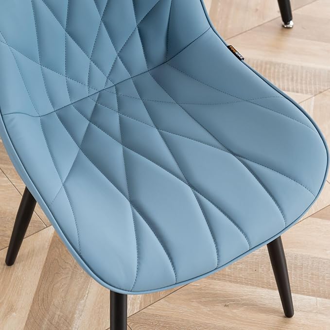 Rowill Dining Chairs Set of 2 Modern Kitchen Chairs with Soft Backrest, Sturdy Metal Legs & Non-Slip Pads, Suitable for Home Kitchen, Faux Leather Upholstered Seats for Dining Room, Blue