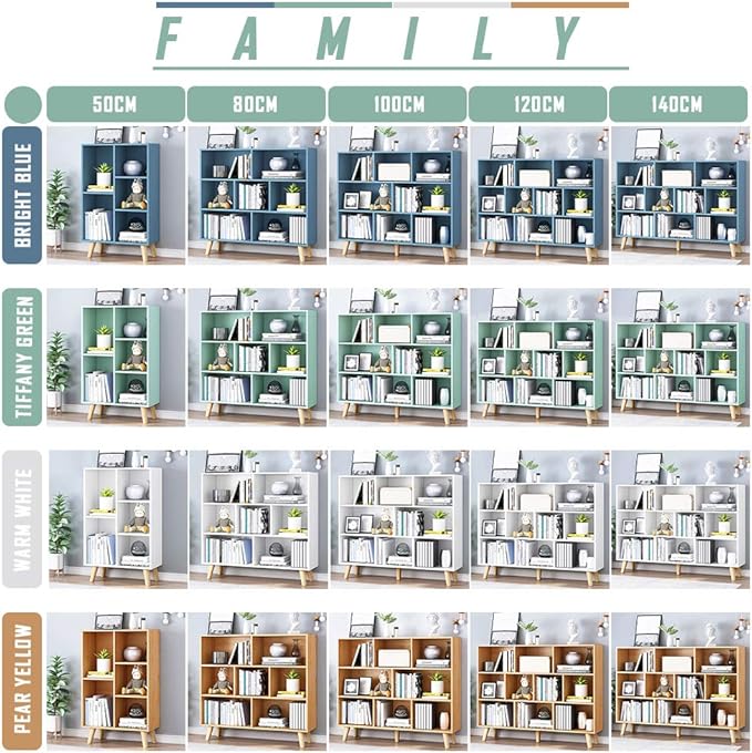 IOTXY Wooden Open Shelf Bookcase - 3-Tier Floor Standing Display Cabinet Rack with Legs, 10 Cubes Bookshelf, Warm White